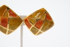Vintage Clip On Earrings Gold Tone Enamel