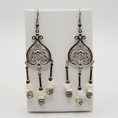 Southwestern Style Chandelier Silver Tone White Howlite Bead Pierced Earrings