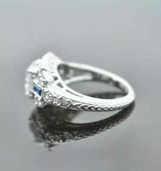 Art Deco 2.50Ct Round Cut Lab Created Diamond & Sapphire 925 Silver Wedding Ring