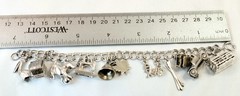 Vtg 925 JMS Sterling Silver Assorted 13 Charm Chain Bracelet 44.4 grms