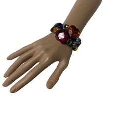 Multicolor Bracelet Rhinestone Hearts Bypass Hinged Maximalist Gunmetal Bright