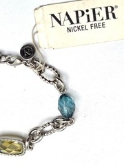 Napier Nickel-Free Silver-Tone Bracelet With Yellow & Blue Faceted Stones