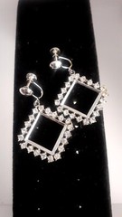 Vintage Rhinestone Square Open work Dangle/drop Clip On Earrings