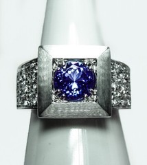 Giant 18g Vintage 2.3ct Gem Tanzanite Colorless Diamond Ring 18K White Gold Heav