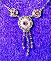 VINTAGE🇺🇸1928 FAIRY FANTASY PURPLE+PINK AUSTRIAN CRYST+ENAMEL NECKLACE VG+✨VTG