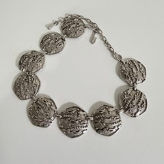 Judy Lee collar necklace vintage silver tone necklace wide panels fish design