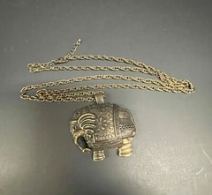 Large Elephant Pendant on Brass Tone Long Chain Vintage