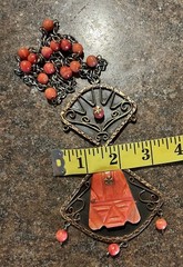 Vtg Mixed Metal Brutalist Onyx Aztec Mayan Signed Casa Luna Pendant Necklace