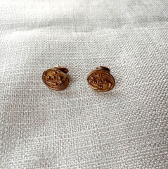 Antique Bespoke 10K Yellow Gold Cufflinks: Art Deco Repousse Ovals, Fixed Back