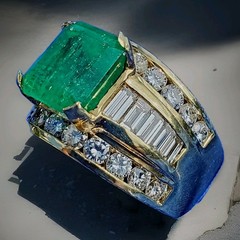 Original EARTH MINED EMERALD DIAMOND Engagement Ring Vintage Deco SOLID 18K GOLD
