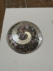 Vintage Midcentury Mexican Abalone Brooch Pendant– Spiral Modernist Design 925