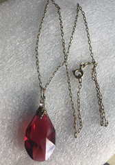 Pendant with chain silver 875 Russian Soviet Gold vintage USSR red crystal glas