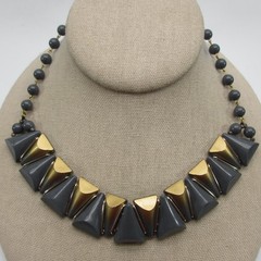 Vintage Western Germany Necklace Triangles Gray Gold Tone 15 Inch