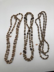 3 Vintage Wood 56 inch Beaded Necklaces With Tag Made In Japan NOS