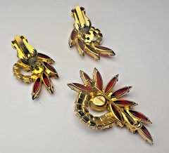 Authentic D&E Juliana Dark Siam Red Marquis Spray Brooch and Earrings Set