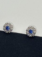 Jacqueline Kennedy JBK Simulated Sapphire & Rhinestone Stud Earrings Silvertone