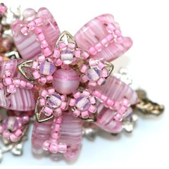 Signed Miriam Haskell Pink Art Glass Floral Brooch Hand Wired Vintage