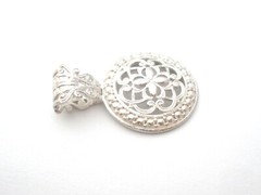 Sterling Silver Open Work Round Pendant Italian Vintage Slide For Necklace