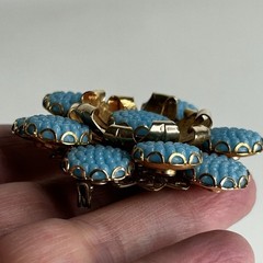 Vtg Mid Century Turquoise Blue Floral Statement Brooch Gold Tone 1960’s Couture