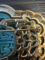 Vintage 1950s Vendome Goldtone & Faux Jade Brooch In A Chinese Style Design