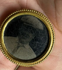 Antique Tintype Man Photo Victorian Round Brooch Made in Holland