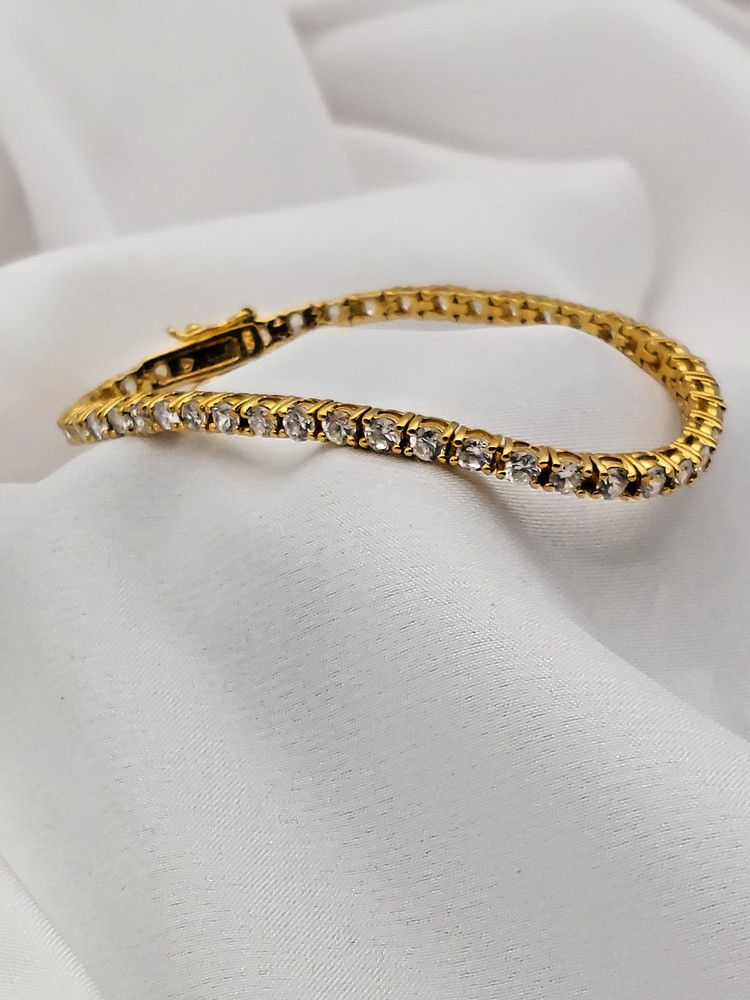 Vintage 14k Gold clad Sterling 3.00ct Crystals Tennis Bracelet 6.5″ – 9.3 grams