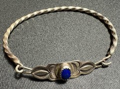 Vtg Sterling Silver SOUTHWEST Lapis Lazuli Hook Bangle Bracelet