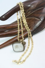 1890s Seal Pendant Roman Greek Emperor Intaglio Solid 10K Gold 3 MM Necklace 18″