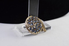 Vintage Mazer Jomaz Blue Rhinestones Gold Tone Swirl Ribbon Paisley Brooch READ