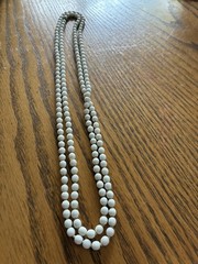 Vintage White Milk Glass Knotted Flapper Opera Strand Necklace – 54″