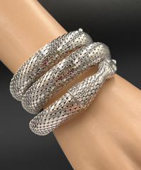 Vtg Whiting & Davis Mesh Snake Bracelet, Triple Coil