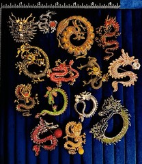 14 Pc Dragon Brooch Pins Rhinestone Enamel Asian Mythical Beast Flying