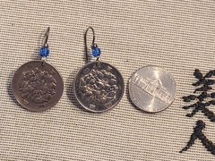 Vintage Japanese 100 Yen Earrings Coin Pierced Silver Colored Dangle Drop