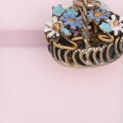 Antique Victorian 3-D Flower Basket ENAMEL Gold Filled Charm Pendant