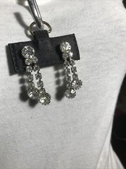 Vintage Rhinestone Chandelier Earrings Pierced Push On Costume Jewelry Bling OLD