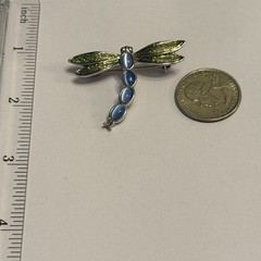 Dragonfly Silvertone Studded Blue Cat Eye Brooch Pin See Notes And Pics