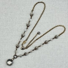 Vintage Catherine Popesco Crystal Bead Drop Necklace Antiqued Gold Tone 18″