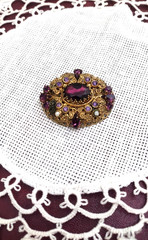 vintage west germany jewelry set purple gem and rhinestone gold tone