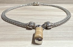 Designer Brighton 2 Strand Silver Magnetic Clasp Necklace, Jasper Pendant, 15.5”