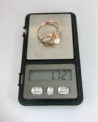 Chic Vintage Original Rose & White Gold 585 14k Ring with Cultured Pearl 1.72 g