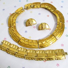 Vtg Rare Set MONET Runway EGYPTIAN Embellished GP Necklace Bracelet Earrings EXC