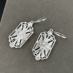 Art Deco Revival Rhinestone Earrings Dangle Leverback Silver Tone Crystal