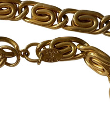 Vintage Erwin Pearl Bold Gold Tone Chunky Scroll Link Necklace Statement