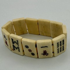 Vintage Bone Mahjong Tile Bracelet With Elastic 1” x 5/8” Tiles