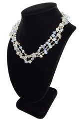 Vintage Opalite Iridescent Glass Stone Bead Multi-Strand Toggle Necklace 17″