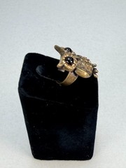 Vintage Style Owl Cocktail Ring Amber Rhinestones Bronze Tone Statement Adjust