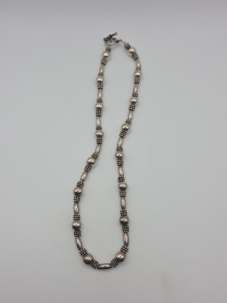 Vintage Sterling Silver 925 Beaded Toggle Necklace 17″ 30g