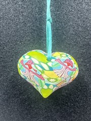 Vintage Billie Beads Hand Crafted Polymer Clay Heart Love Pendant on Silk Cord