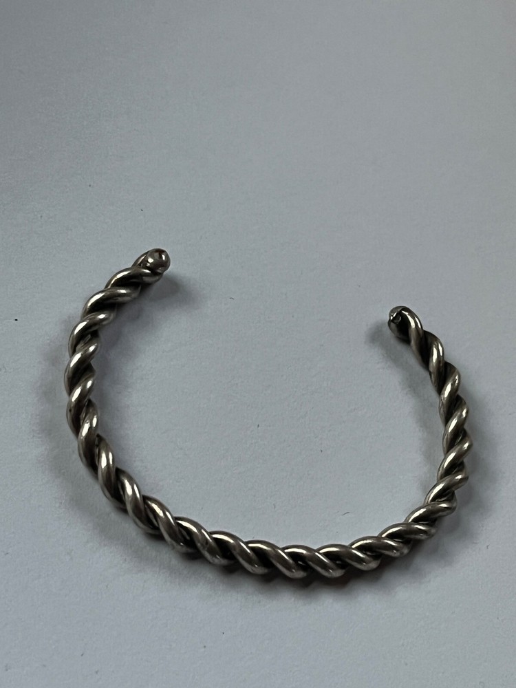 Vintage Twist Nonmagnetic Silver Cuff Bangle Bracelet – 2.25 inches in diameter