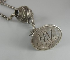 Antique Necklace Netherlands 833 Silver Slide Seal Pendant 16.5″ Chain